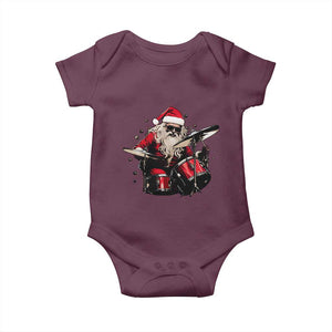 Funny Rock'n Roll Santa Claus Baby Onesie Cool Drummer Festive Christmas TS02 Maroon Print Your Wear