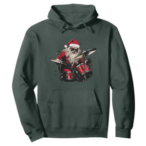 Funny Rock'n Roll Santa Claus Hoodie Cool Drummer Festive Christmas TS02 Dark Forest Green Print Your Wear