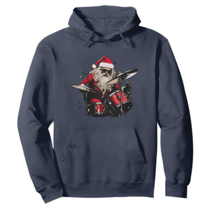 Funny Rock'n Roll Santa Claus Hoodie Cool Drummer Festive Christmas TS02 Navy Print Your Wear