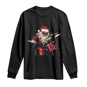 Funny Rock'n Roll Santa Claus Long Sleeve Shirt Cool Drummer Festive Christmas TS02 Black Print Your Wear