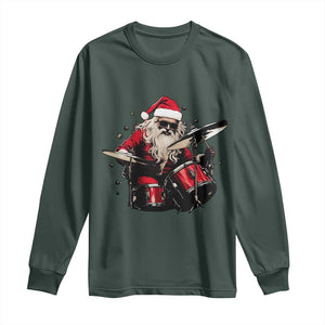 Funny Rock'n Roll Santa Claus Long Sleeve Shirt Cool Drummer Festive Christmas TS02 Dark Forest Green Print Your Wear