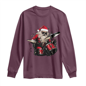 Funny Rock'n Roll Santa Claus Long Sleeve Shirt Cool Drummer Festive Christmas TS02 Maroon Print Your Wear