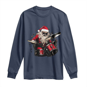 Funny Rock'n Roll Santa Claus Long Sleeve Shirt Cool Drummer Festive Christmas TS02 Navy Print Your Wear