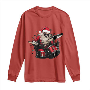 Funny Rock'n Roll Santa Claus Long Sleeve Shirt Cool Drummer Festive Christmas TS02 Red Print Your Wear