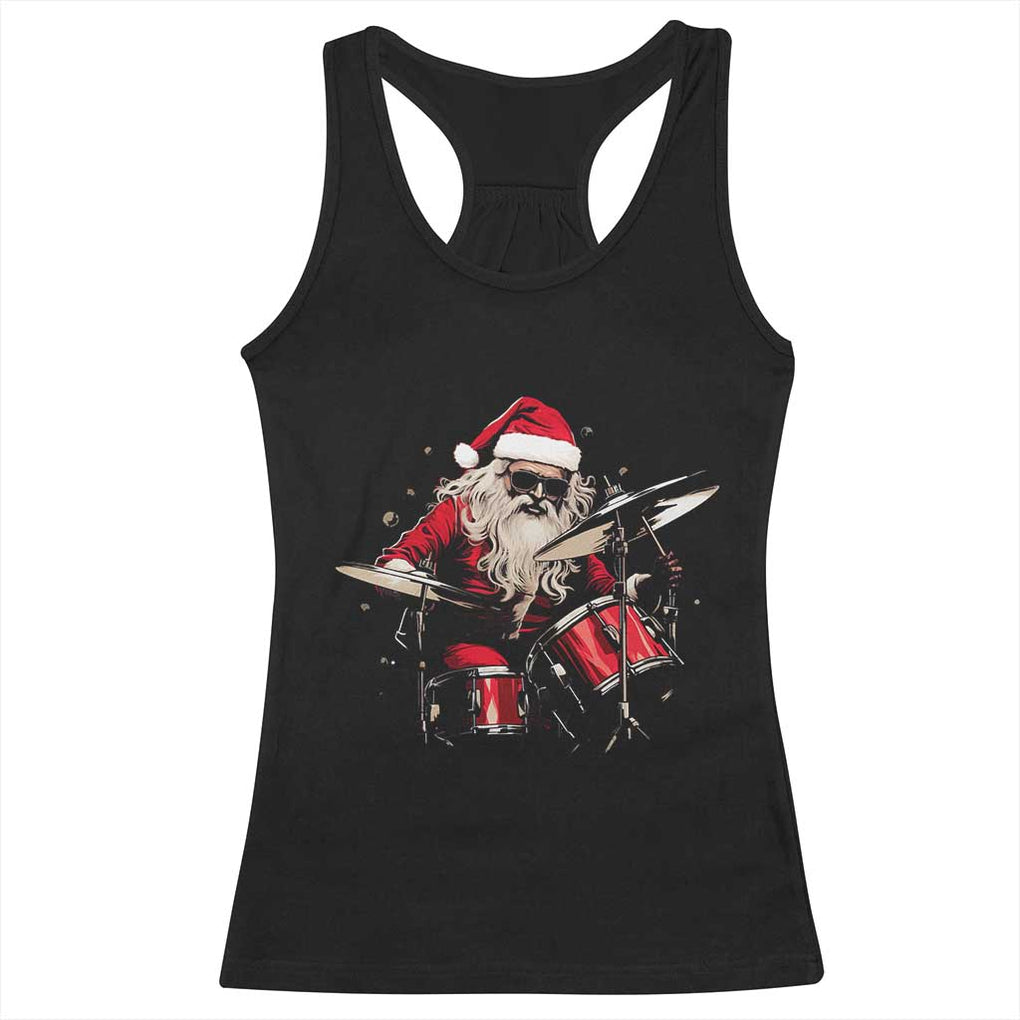 Funny Rock'n Roll Santa Claus Racerback Tank Top Cool Drummer Festive Christmas TS02 Black Print Your Wear