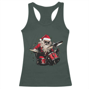 Funny Rock'n Roll Santa Claus Racerback Tank Top Cool Drummer Festive Christmas TS02 Dark Forest Green Print Your Wear