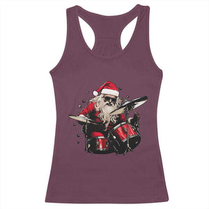 Funny Rock'n Roll Santa Claus Racerback Tank Top Cool Drummer Festive Christmas TS02 Maroon Print Your Wear