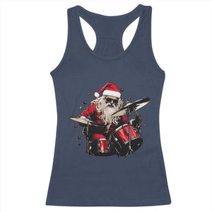 Funny Rock'n Roll Santa Claus Racerback Tank Top Cool Drummer Festive Christmas TS02 Navy Print Your Wear