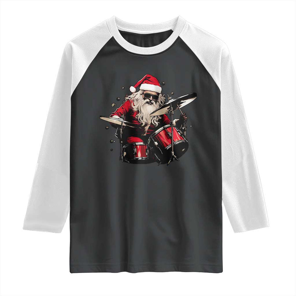 Funny Rock'n Roll Santa Claus Raglan Shirt Cool Drummer Festive Christmas TS02 Black White Print Your Wear