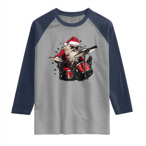 Funny Rock'n Roll Santa Claus Raglan Shirt Cool Drummer Festive Christmas TS02 Sport Gray Navy Print Your Wear