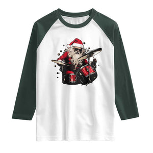 Funny Rock'n Roll Santa Claus Raglan Shirt Cool Drummer Festive Christmas TS02 White Dark Forest Green Print Your Wear