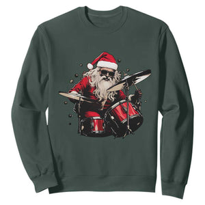 Funny Rock'n Roll Santa Claus Sweatshirt Cool Drummer Festive Christmas TS02 Dark Forest Green Print Your Wear