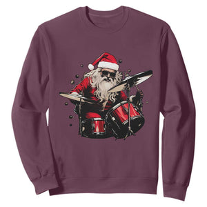 Funny Rock'n Roll Santa Claus Sweatshirt Cool Drummer Festive Christmas TS02 Maroon Print Your Wear