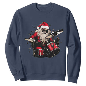 Funny Rock'n Roll Santa Claus Sweatshirt Cool Drummer Festive Christmas TS02 Navy Print Your Wear