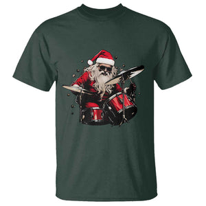 Funny Rock'n Roll Santa Claus T Shirt Cool Drummer Festive Christmas TS02 Dark Forest Green Print Your Wear