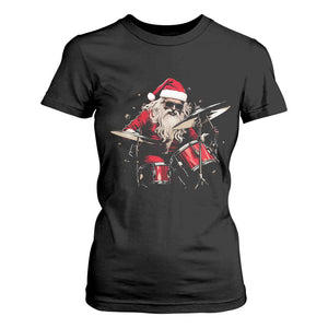 Funny Rock'n Roll Santa Claus T Shirt For Women Cool Drummer Festive Christmas TS02 Black Print Your Wear