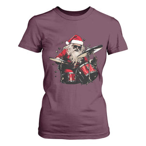 Funny Rock'n Roll Santa Claus T Shirt For Women Cool Drummer Festive Christmas TS02 Maroon Print Your Wear