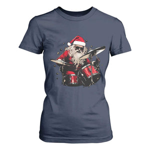 Funny Rock'n Roll Santa Claus T Shirt For Women Cool Drummer Festive Christmas TS02 Navy Print Your Wear