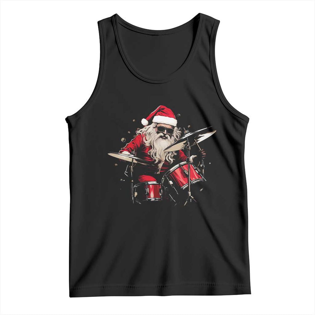 Funny Rock'n Roll Santa Claus Tank Top Cool Drummer Festive Christmas TS02 Black Print Your Wear