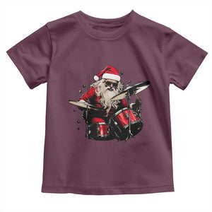 Funny Rock'n Roll Santa Claus Toddler T Shirt Cool Drummer Festive Christmas TS02 Maroon Print Your Wear