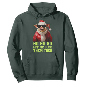 Funny Pig Santa Hoodie Ho Ho Ho Let Me Suck Them Toes Weird Festive Christmas TS02 Dark Forest Green Print Your Wear