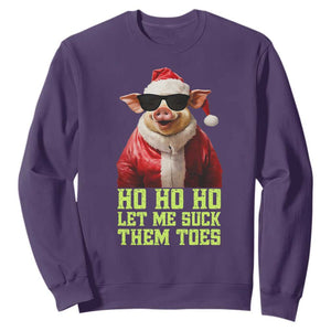 Funny Pig Santa Sweatshirt Ho Ho Ho Let Me Suck Them Toes Weird Festive Christmas TS02 Purple Print Your Wear