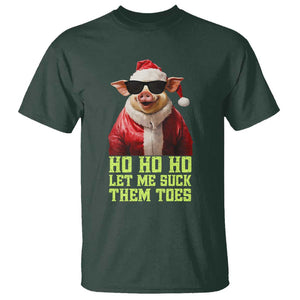 Funny Pig Santa T Shirt Ho Ho Ho Let Me Suck Them Toes Weird Festive Christmas TS02 Dark Forest Green Print Your Wear