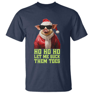 Funny Pig Santa T Shirt Ho Ho Ho Let Me Suck Them Toes Weird Festive Christmas TS02 Navy Print Your Wear