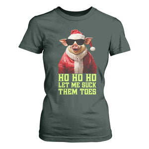 Funny Pig Santa T Shirt For Women Ho Ho Ho Let Me Suck Them Toes Weird Festive Christmas TS02 Dark Forest Green Print Your Wear