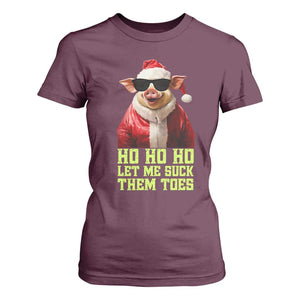 Funny Pig Santa T Shirt For Women Ho Ho Ho Let Me Suck Them Toes Weird Festive Christmas TS02 Maroon Print Your Wear