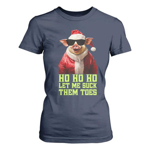 Funny Pig Santa T Shirt For Women Ho Ho Ho Let Me Suck Them Toes Weird Festive Christmas TS02 Navy Print Your Wear