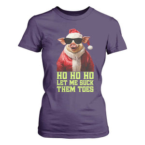 Funny Pig Santa T Shirt For Women Ho Ho Ho Let Me Suck Them Toes Weird Festive Christmas TS02 Purple Print Your Wear