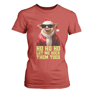 Funny Pig Santa T Shirt For Women Ho Ho Ho Let Me Suck Them Toes Weird Festive Christmas TS02 Red Print Your Wear