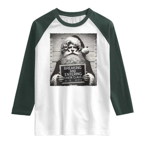 Funny Santa Mugshot Raglan Shirt Naughty Christmas Festive Vibe TS02 White Dark Forest Green Print Your Wear