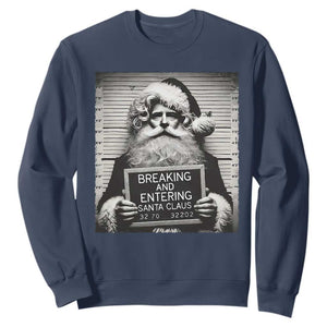 Funny Santa Mugshot Sweatshirt Naughty Christmas Festive Vibe TS02 Navy Print Your Wear