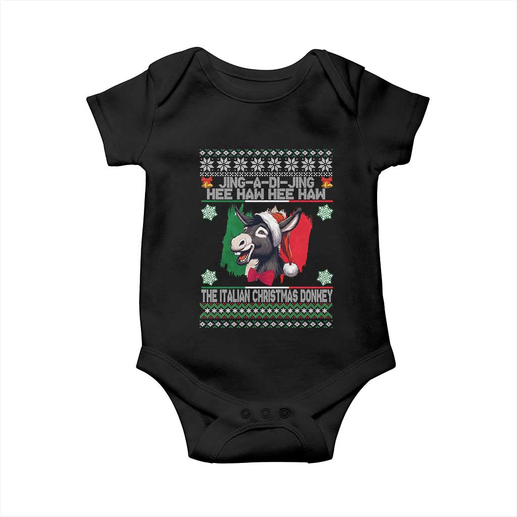 Italian Christmas Donkey Baby Onesie Funny Jing A Di Jing Hee Haw Italy Flag TS02 Black Print Your Wear