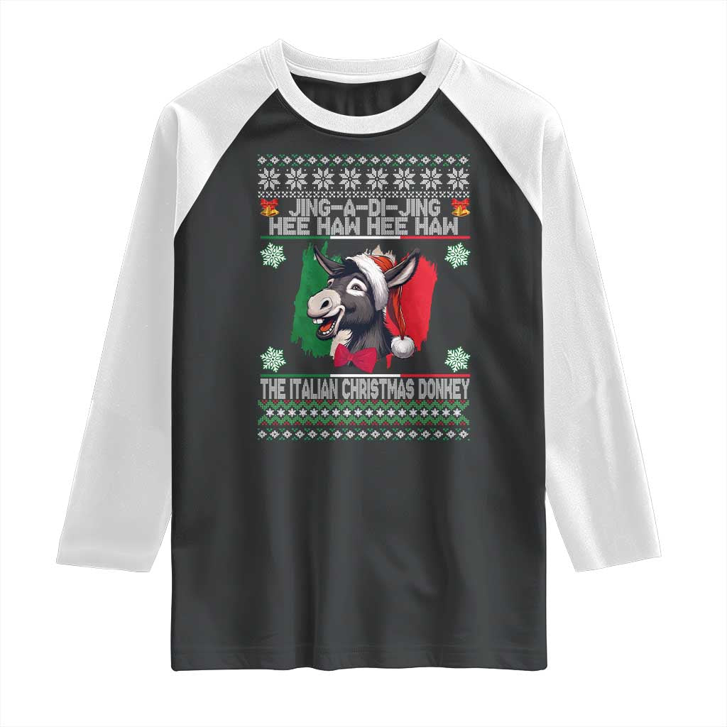 Italian Christmas Donkey Raglan Shirt Funny Jing A Di Jing Hee Haw Italy Flag TS02 Black White Print Your Wear