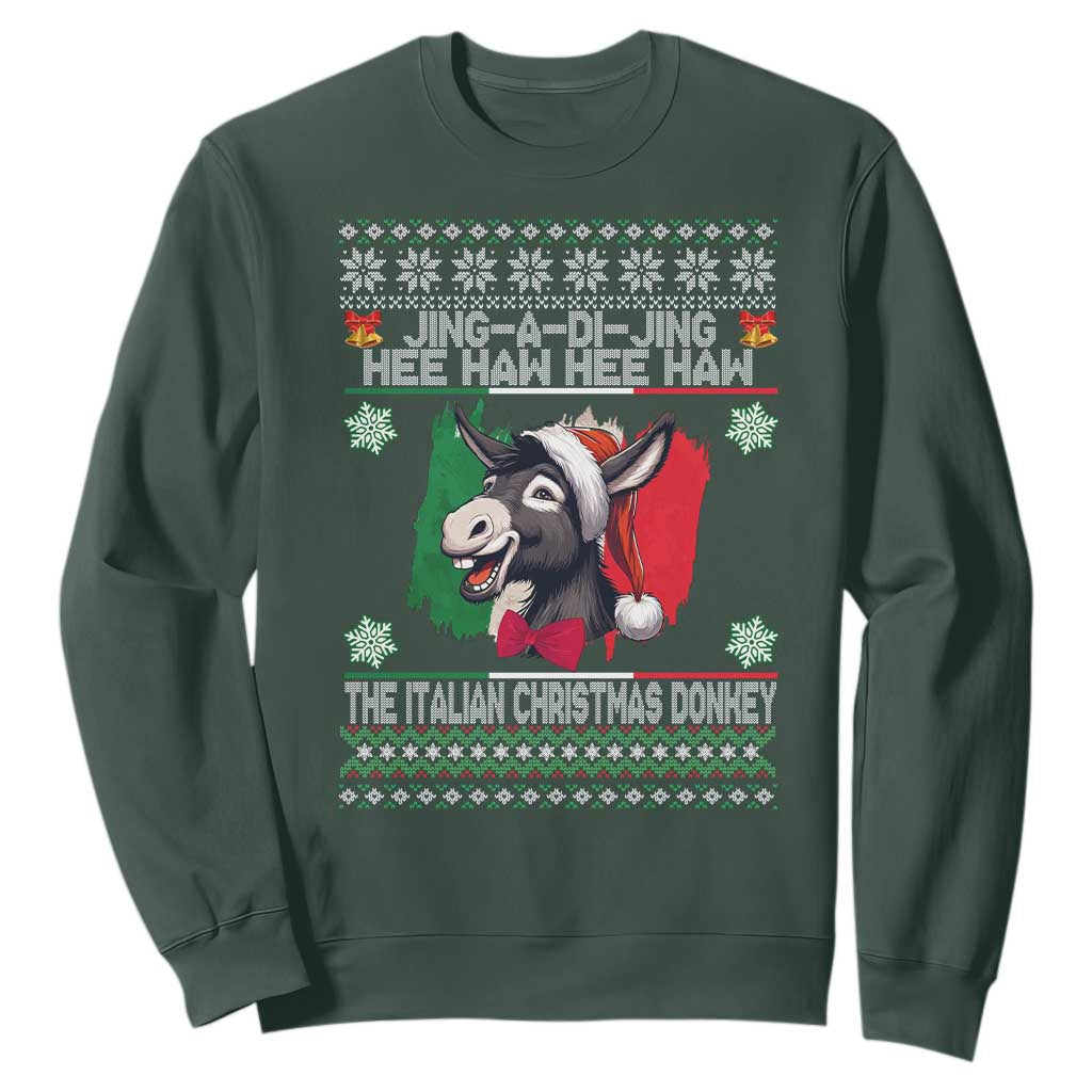 Italian Christmas Donkey Sweatshirt Funny Jing A Di Jing Hee Haw Italy Flag TS02 Dark Forest Green Print Your Wear