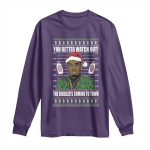 Funny Christmas Sarcastic Diddy Long Sleeve Shirt You Better Watch Out The Diddler Coming To Town TS02 Purple Print Your Wear