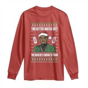 Funny Christmas Sarcastic Diddy Long Sleeve Shirt You Better Watch Out The Diddler Coming To Town TS02 Red Print Your Wear