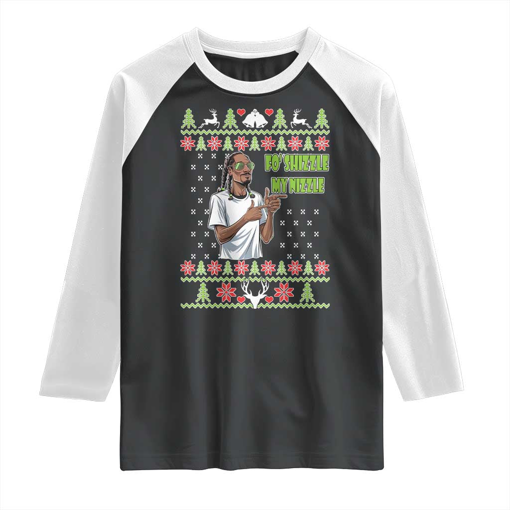 Funny Rapper Meme Christmas Raglan Shirt Fo Shizzle My Nizzle TS02 Black White Print Your Wear