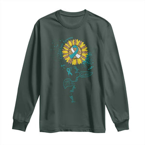 Cervical Cancer Awareness Long Sleeve Shirt Faith Hope Love Fight Teal And White Ribbon Sunflower TS02 Dark Forest Green Print Your Wear