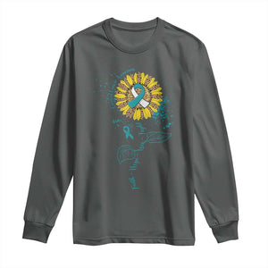 Cervical Cancer Awareness Long Sleeve Shirt Faith Hope Love Fight Teal And White Ribbon Sunflower TS02 Dark Heather Print Your Wear