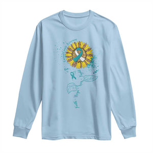 Cervical Cancer Awareness Long Sleeve Shirt Faith Hope Love Fight Teal And White Ribbon Sunflower TS02 Light Blue Print Your Wear