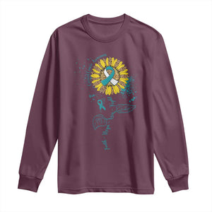 Cervical Cancer Awareness Long Sleeve Shirt Faith Hope Love Fight Teal And White Ribbon Sunflower TS02 Maroon Print Your Wear