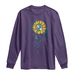 Cervical Cancer Awareness Long Sleeve Shirt Faith Hope Love Fight Teal And White Ribbon Sunflower TS02 Purple Print Your Wear