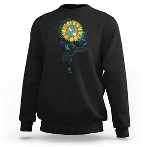 Cervical Cancer Awareness Sweatshirt Faith Hope Love Fight Teal And White Ribbon Sunflower TS02 Black Print Your Wear