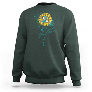 Cervical Cancer Awareness Sweatshirt Faith Hope Love Fight Teal And White Ribbon Sunflower TS02 Dark Forest Green Print Your Wear