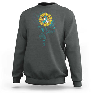 Cervical Cancer Awareness Sweatshirt Faith Hope Love Fight Teal And White Ribbon Sunflower TS02 Dark Heather Print Your Wear