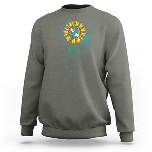 Cervical Cancer Awareness Sweatshirt Faith Hope Love Fight Teal And White Ribbon Sunflower TS02 Military Green Print Your Wear